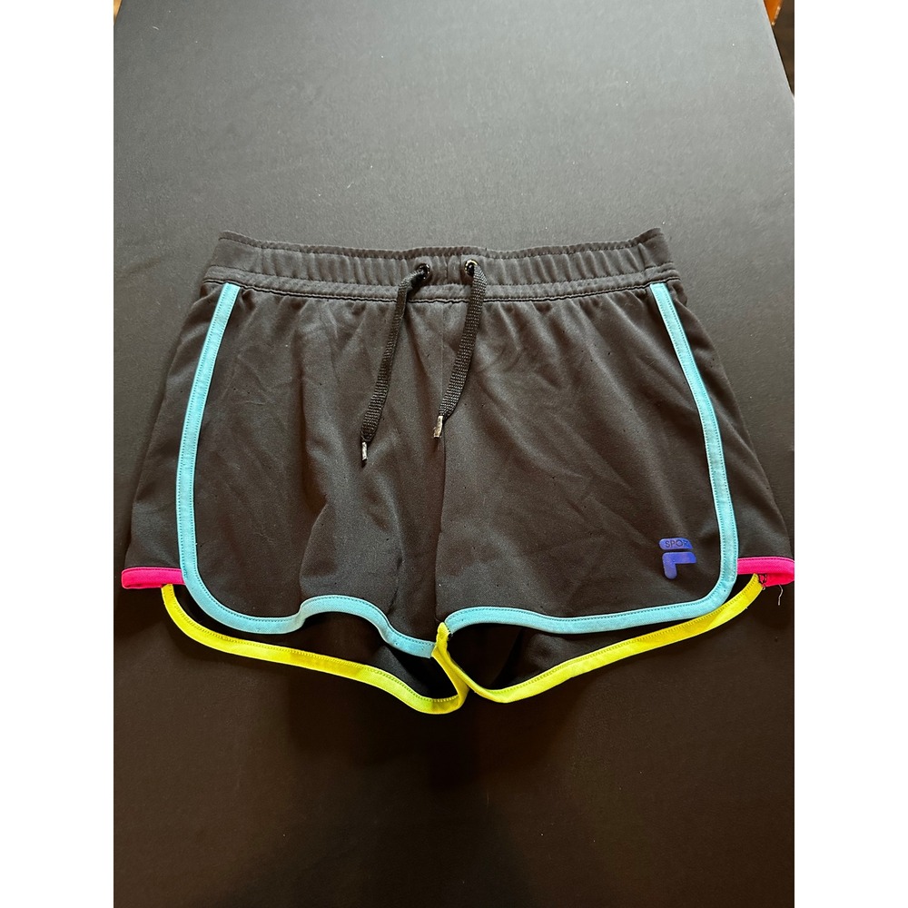 Fila Sport Girls Black Athletic Shorts Neon Trim Drawstring Size M 10-12 GCF1040
